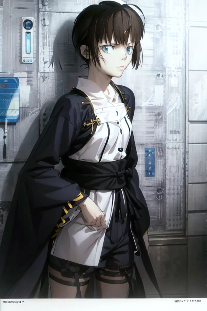highest quality、masterpiece、Black and blue shorts、One girl、Blue eyes、kimono、28 years old、Medium chest、Hair Shine、Tear bags、double eyelid、Long eyelashes、Droopy eyes、Pink Lips、Stand in front、whole body、White background