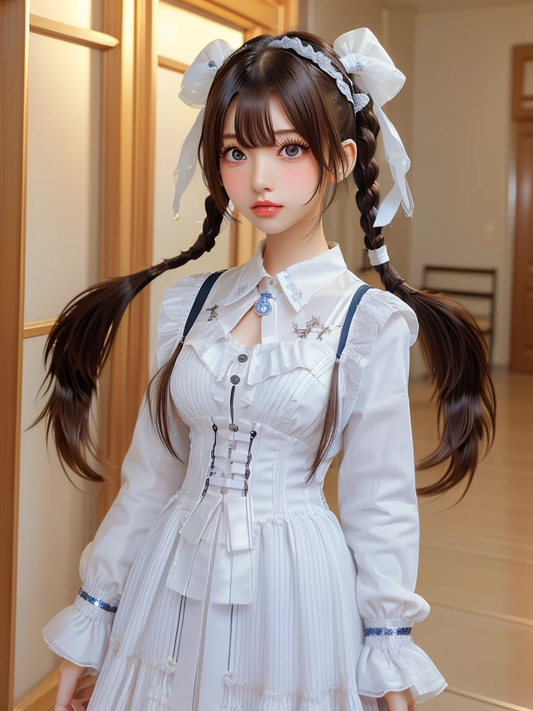 ((highest quality)),(超A high resolution),(Very detailed),(Detailed Description),((The best CG)),(masterpiece),Very detailedなアート、Small breasts、Whitening 1.5、(((Whitening 1.5)))、Clear skin quality、((()))、Ribbon hair ornament、(((Twin Tail Hairstyle 1.5)))、Glitter Necklace、Ultimate Beauty 1.5 、