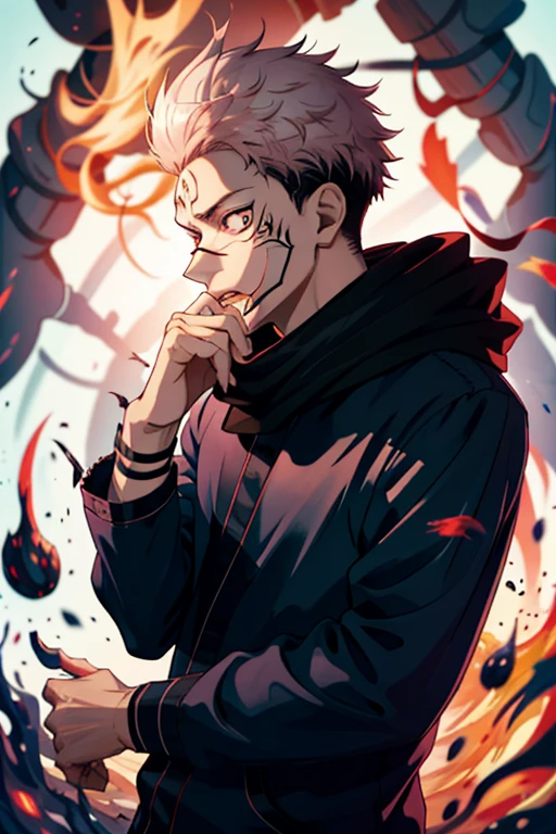 Top-quality masterpiece: An anime image of a man with a vibrant red scarf elegantly draping over his shoulders, perfectly complementing his sleek black jacket. The striking visual resemblance of the character to a fusion between the enigmatic Joker and the iconic Naruto exudes an air of intrigue and mystery. This captivating still frame, presented as today's featured anime masterpiece, showcases the unique fusion of these two beloved characters. The protagonist, reminiscent of the charismatic Joker, possesses a mischievous charm that intertwines flawlessly with the determined spirit of Naruto. With a touch of artistic brilliance, the image captures the essence of the well-known Ichigo Kurosaki, merging seamlessly with the enigmatic persona of Nagito Komaeda. This scene, extracted from