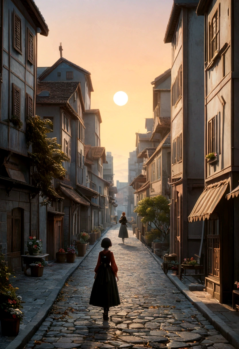 (8K,highest quality, Ultra-high resolution:1.5, masterpiece:1.3),Anime Style8k, anime art wallpaper 8k, anime art wallpaper 4k, Anime Art Wallpapers 8K, Anime Wallpaper 8K, anime wallpaper 4k, Anime atmosphere, Anime Style. 8k, A quiet street with the morning sun rising