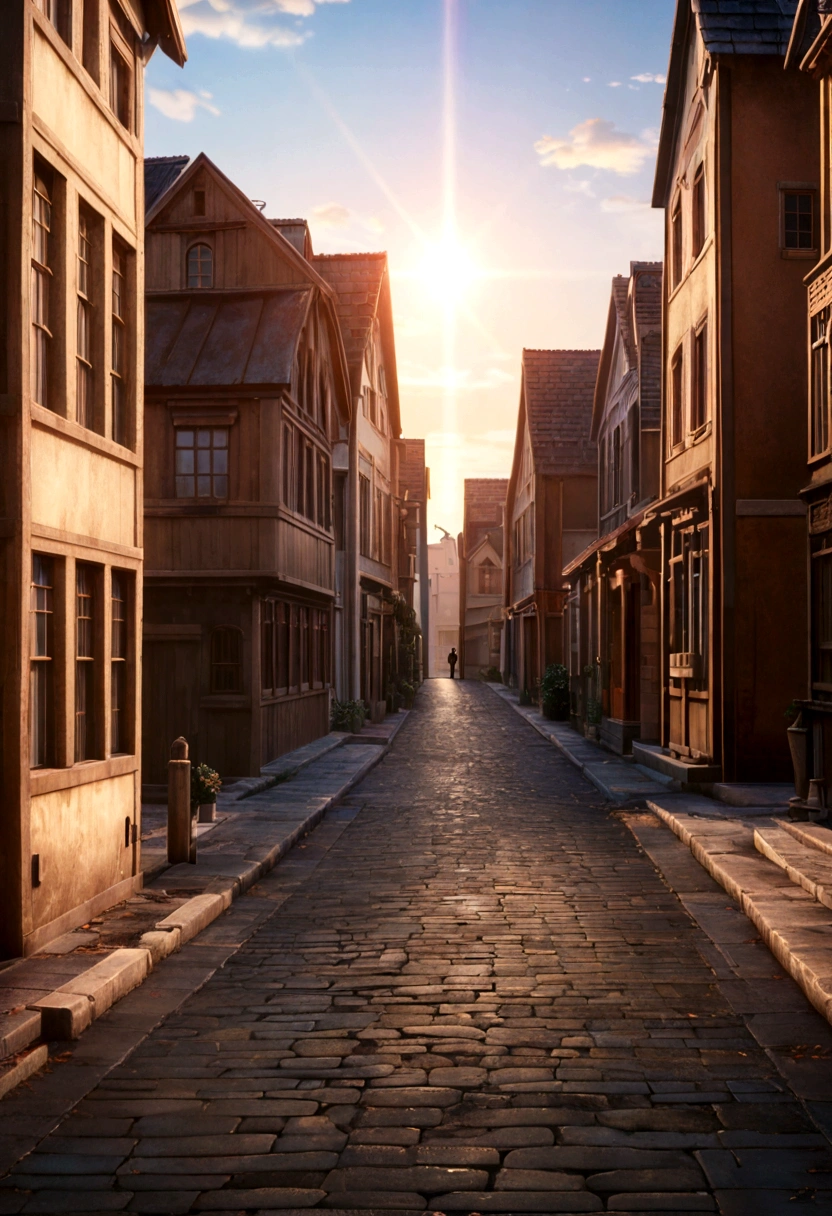 (8K,highest quality, Ultra-high resolution:1.5, masterpiece:1.3),Anime Style8k, anime art wallpaper 8k, anime art wallpaper 4k, Anime Art Wallpapers 8K, Anime Wallpaper 8K, anime wallpaper 4k, Anime atmosphere, Anime Style. 8k, A quiet street with the morning sun rising