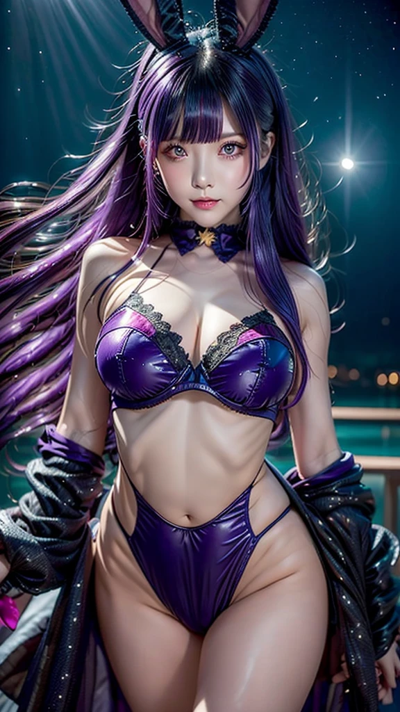 AIBeauty、Real Beauty、Witch Prompt、Cute Bunny Girl、Heart pattern、starry sky zoo、night、water、Show off your whole body、Purple Hair、Open your crotch