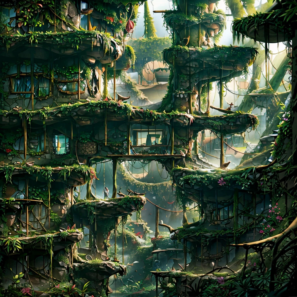 A super detailed jungle literally coming to life realistic image