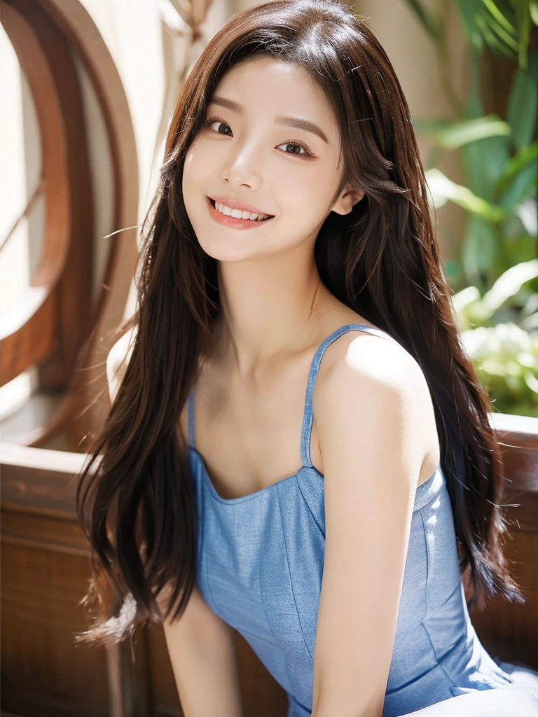 Kwon Eun-bi is a 28-year-old Korean young adult with: Long brown and black hair with blue streaks in hairstyles that enhance her face. Big, brown eyes that are expressive and captivating.
Clear, radiant skin. Charming smile, her curved lips and contagious smile light up her face.
Medium height and a natural body made up of proportional curves.
She wears feminine clothes that highlight her beauty, elegance and curves.