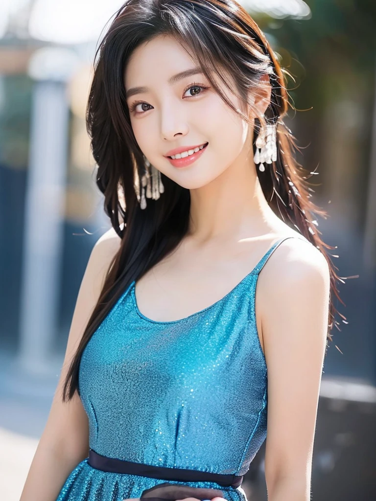 Kwon Eun-bi is a 28-year-old Korean young adult with: Long brown and black hair with blue streaks in hairstyles that enhance her face. Big, brown eyes that are expressive and captivating.
Clear, radiant skin. Charming smile, her curved lips and contagious smile light up her face.
Medium height and a natural body made up of proportional curves.
She wears feminine clothes that highlight her beauty, elegance and curves.