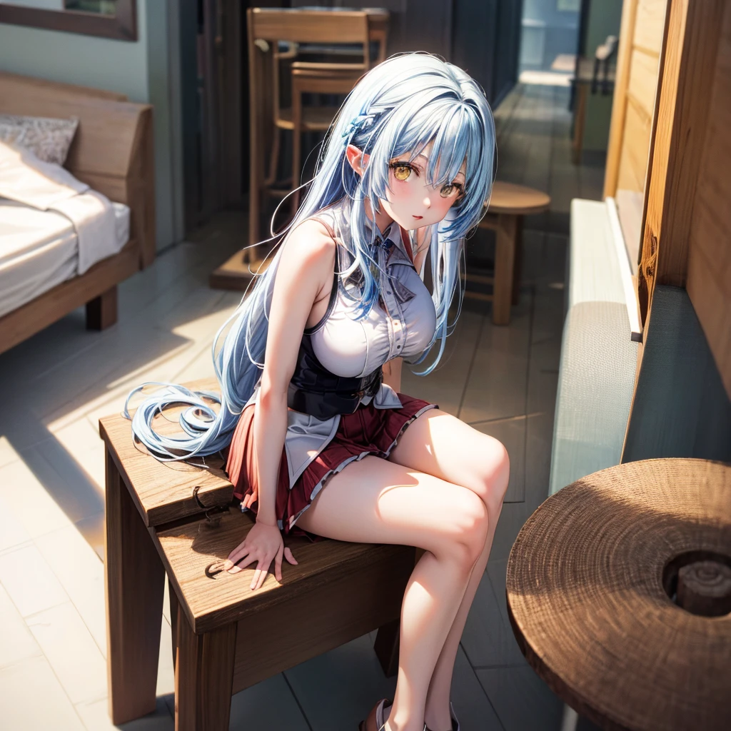 Sky blue hair、Braided Short Hair、Pink Eyes、Fair skin、whole body、sports festival、School、Ground、Schoolの体操服、masterpiece、Highest quality、Very detailed、Best Shadow、Detailed Background、Beautifully detailed face、High Contrast、Best lighting、Very delicate and beautiful、Cinematic Light、Hyper Detail、8k、Dramatic Light、Exquisite detail、
