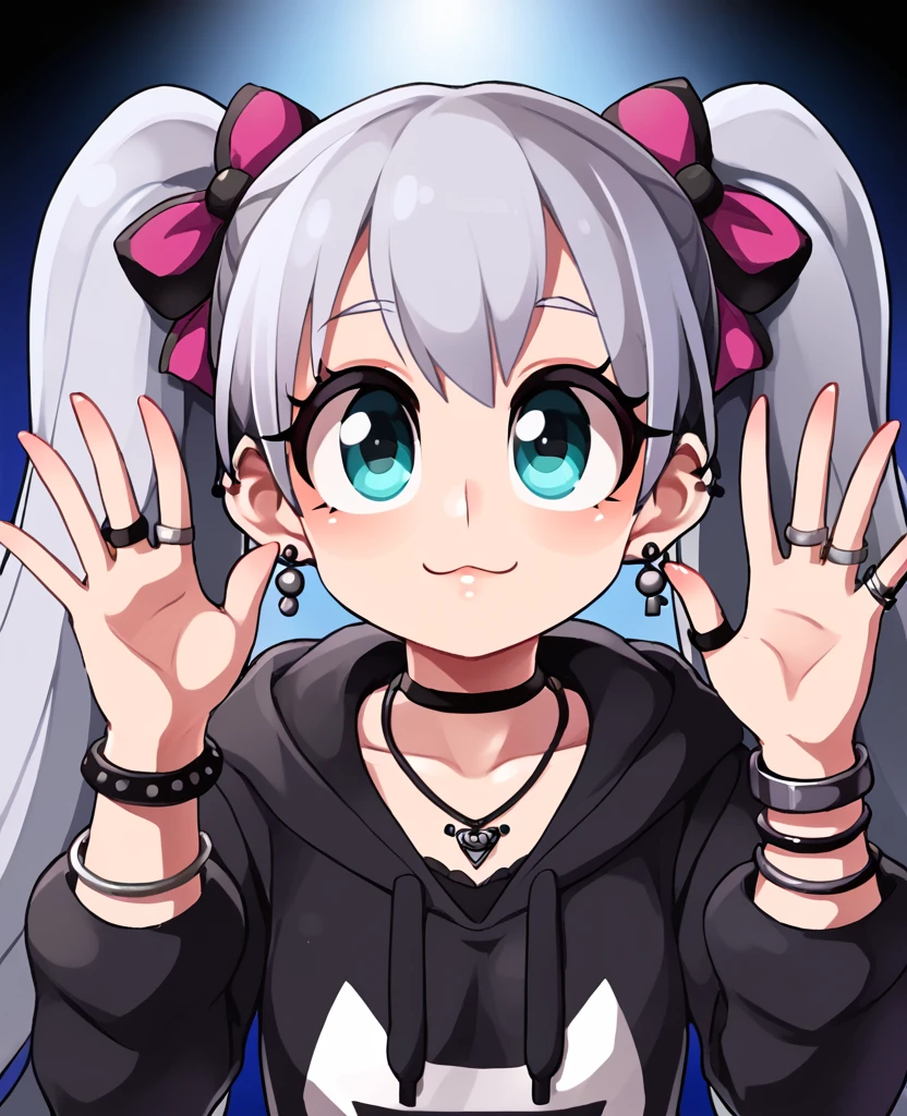 , Colossal, Twin Tails, Silver Hair, Hoodie, Vintage Gothic, Pose, Cute, Face Up, High Quality, Necklace, Ring, Bracelet, Earrings