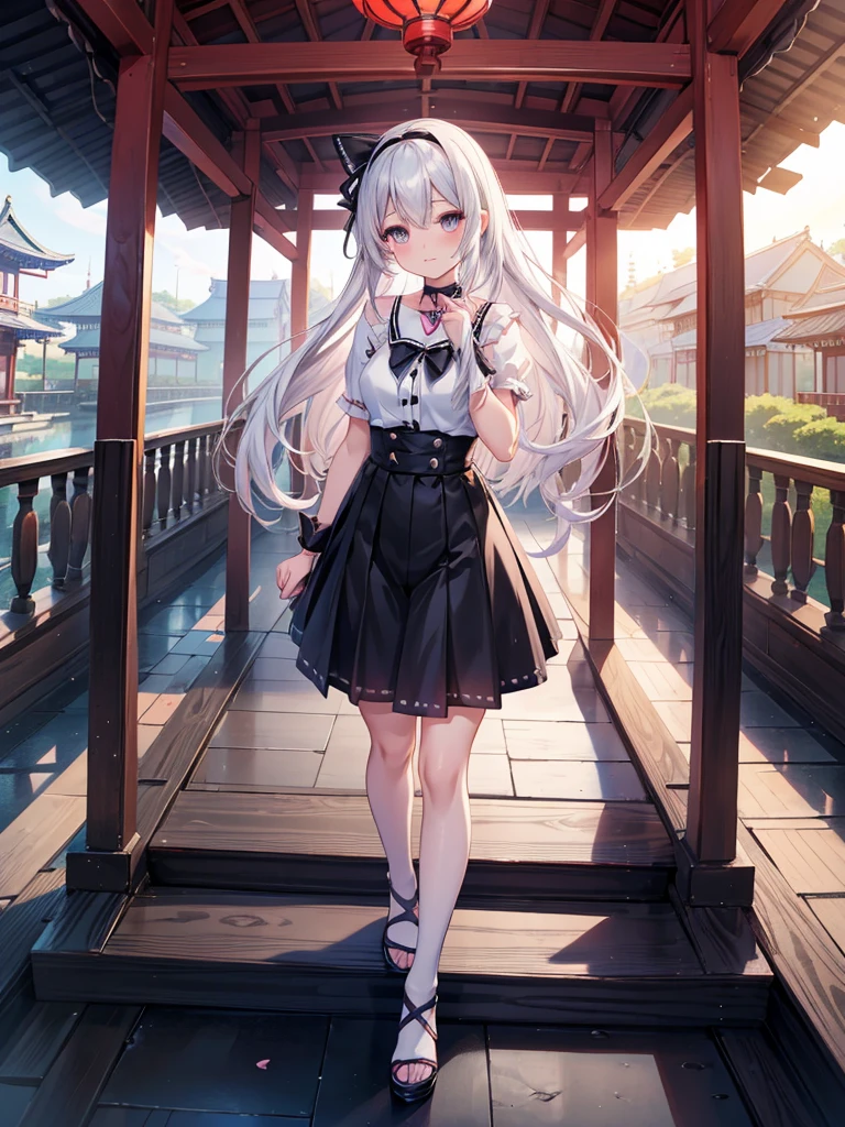 anime girl in a black and white outfit standing in front of a pagoda, smooth anime cg art, anime moe artstyle, seductive anime girl, pixiv 3dcg, rin, kantai collection style, anime visual of a cute girl, photorealistic anime girl render, by Jin Homura, mayuri shiina, render of a cute 3d anime girl