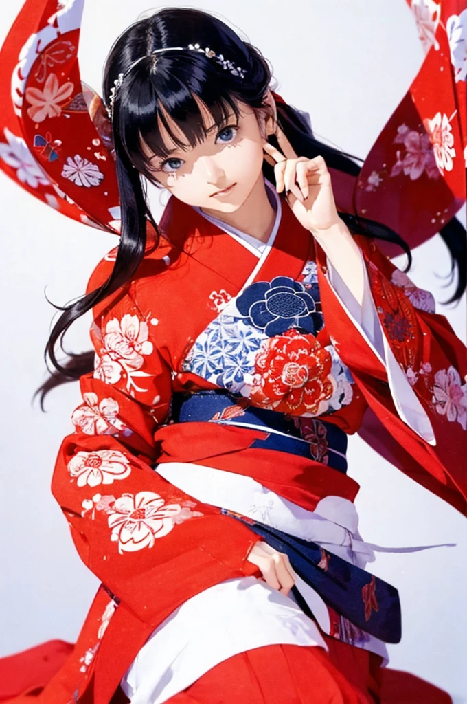 (((White Background、White world)))、14 years、unity 8k wallpaper、Very detailed、beautifully、beautiful、masterpiece、highest quality、(Zentangle、Mandala、Tangle、Tangle)、(Fractal Art:1.3)、One Girl、Beautiful black hair、Japanese、Big pink、red kimono、Japanese clothing、Very detailed、Dynamic Angle、Cowboy Shot、Chaos in its most beautiful form、elegant、Brutalist Design、Vibrant colors、Romance、atmosphere、Ecstasy Note、Streaming notes are displayed、(((White Background、Pure white background、Red circle)))