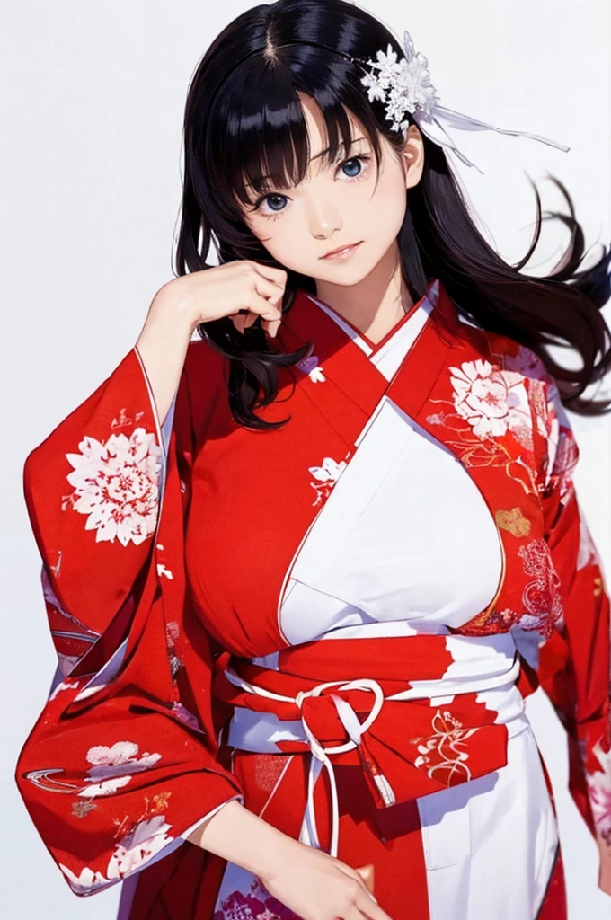 (((White Background、White world)))、14 years、unity 8k wallpaper、Very detailed、beautifully、beautiful、masterpiece、highest quality、(Zentangle、Mandala、Tangle、Tangle)、(Fractal Art:1.3)、One Girl、Beautiful black hair、Japanese、Big pink、red kimono、Japanese clothing、Very detailed、Dynamic Angle、Cowboy Shot、Chaos in its most beautiful form、elegant、Brutalist Design、Vibrant colors、Romance、atmosphere、Ecstasy Note、Streaming notes are displayed、(((White Background、Pure white background、Red circle)))
