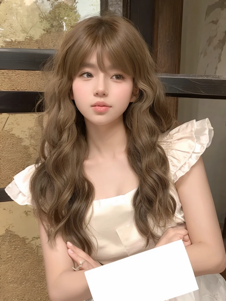 Long flaxen curly hair,Natural and beautiful hair,The background is simple and clean