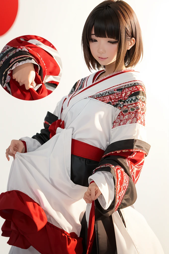 (((White Background、White world)))、14 years、unity 8k wallpaper、Very detailed、beautifully、beautiful、masterpiece、highest quality、(Zentangle、Mandala、Tangle、Tangle)、(Fractal Art:1.3)、One Girl、Beautiful black hair、Japanese、Big pink、red kimono、Japanese clothing、Very detailed、Dynamic Angle、Cowboy Shot、Chaos in its most beautiful form、elegant、Brutalist Design、Vibrant colors、Romance、atmosphere、Ecstasy Note、Streaming notes are displayed、(((White Background、Pure white background、Red circle)))