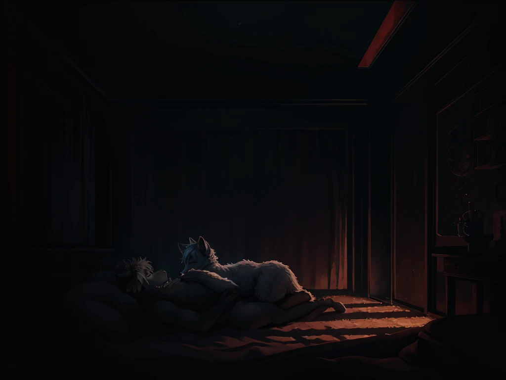 Hallucination, daydream , nightmare , disease , bokeh , Forbidden Love Between Shepherd and realistic Sheep , Devouring each other's bodies , (dark room:1.5) , (It's dark and can't see anything:1.3)