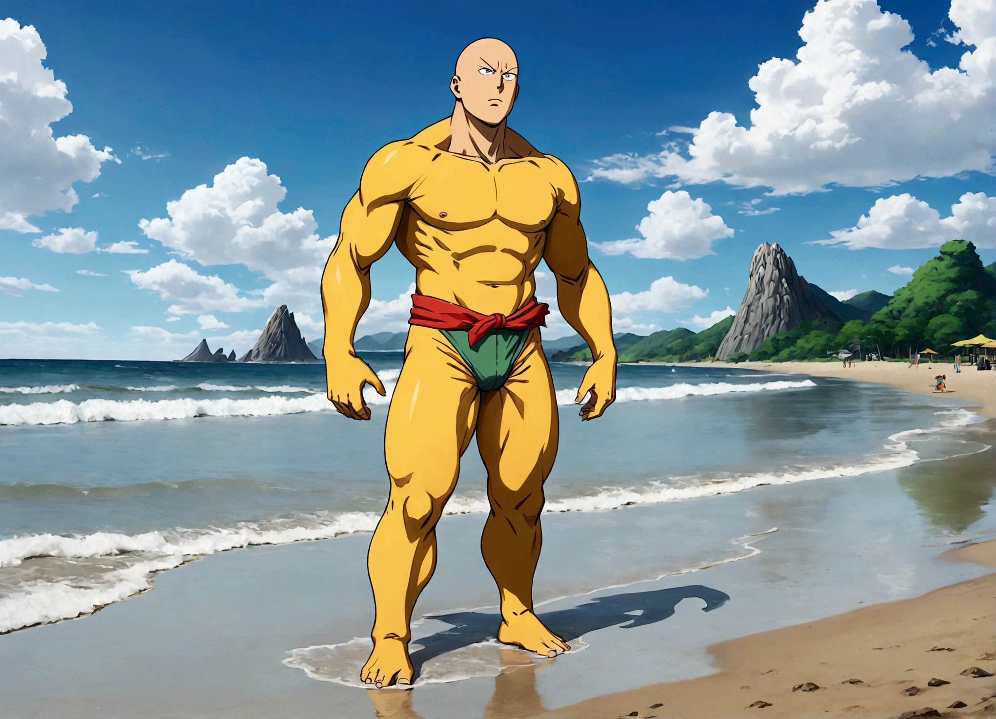 Saitama, dressed like a beach bum, is trying to enjoy a day at the beach when Kaiju begin emerging from the sea