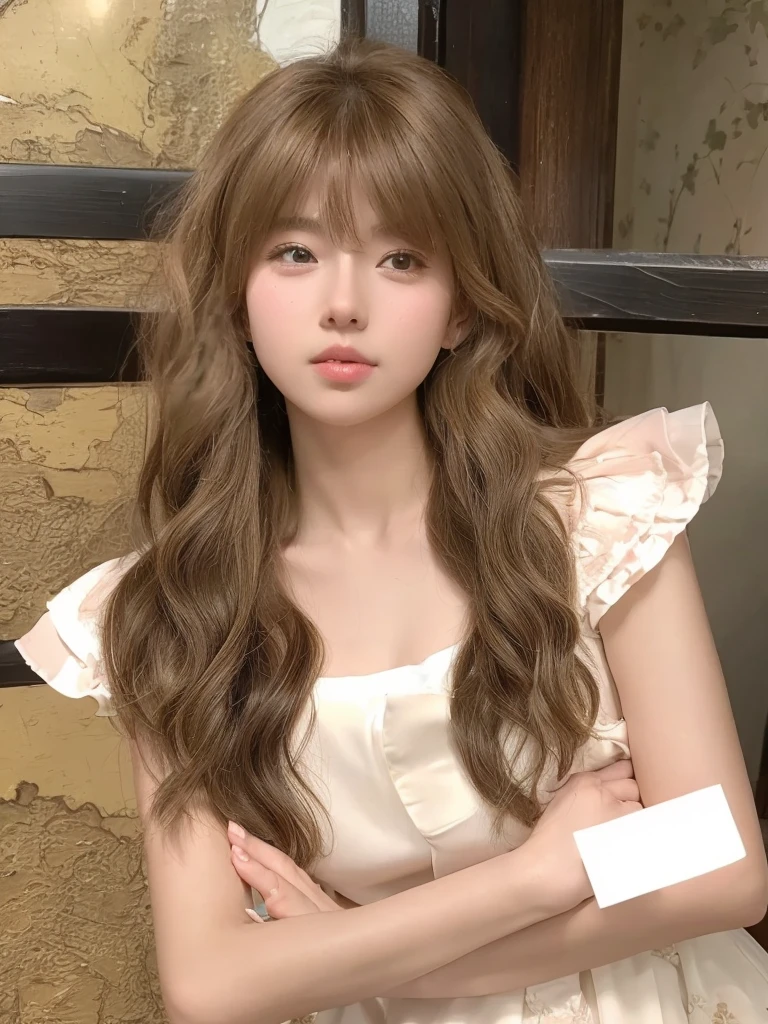 Long flaxen curly hair,Natural and beautiful hair,The background is simple and clean