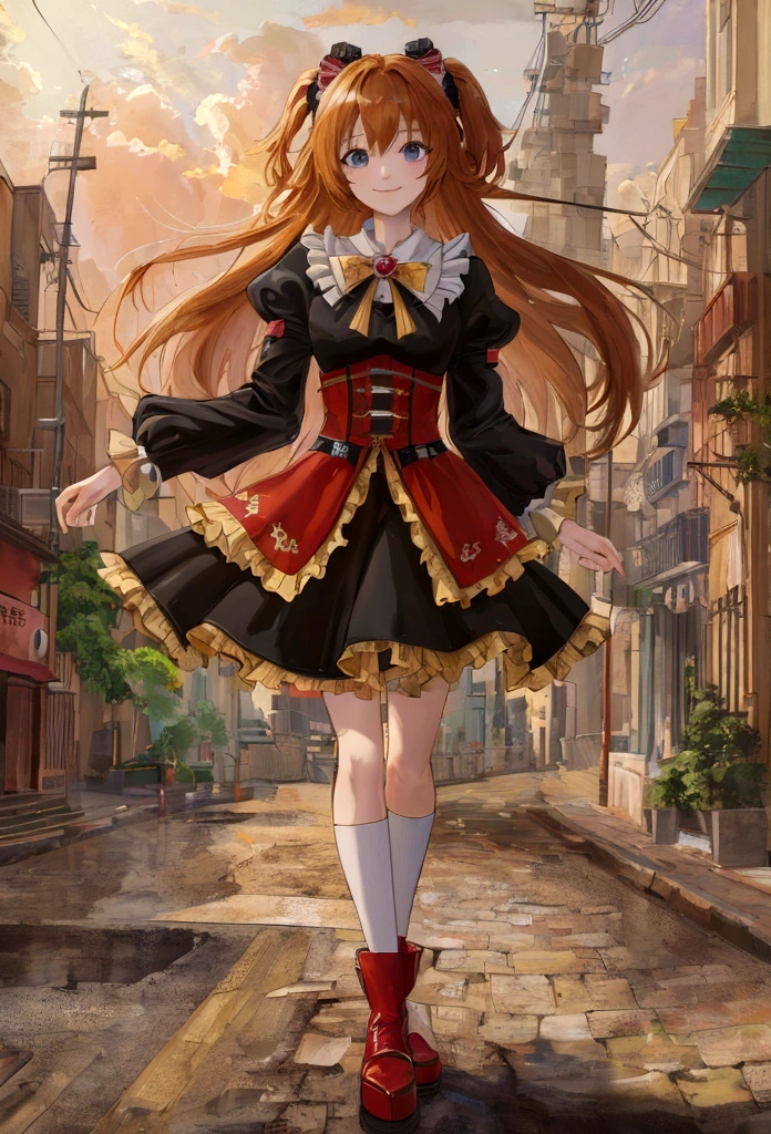 (8K,highest quality, Ultra-high resolution:1.5, masterpiece:1.3),Anime Style8k, anime art wallpaper 8k, anime art wallpaper 4k, Anime Art Wallpapers 8K, Anime Wallpaper 8K, anime wallpaper 4k, Anime atmosphere, Anime Style. 8k, A smiling girl on a street corner illuminated by the morning sun