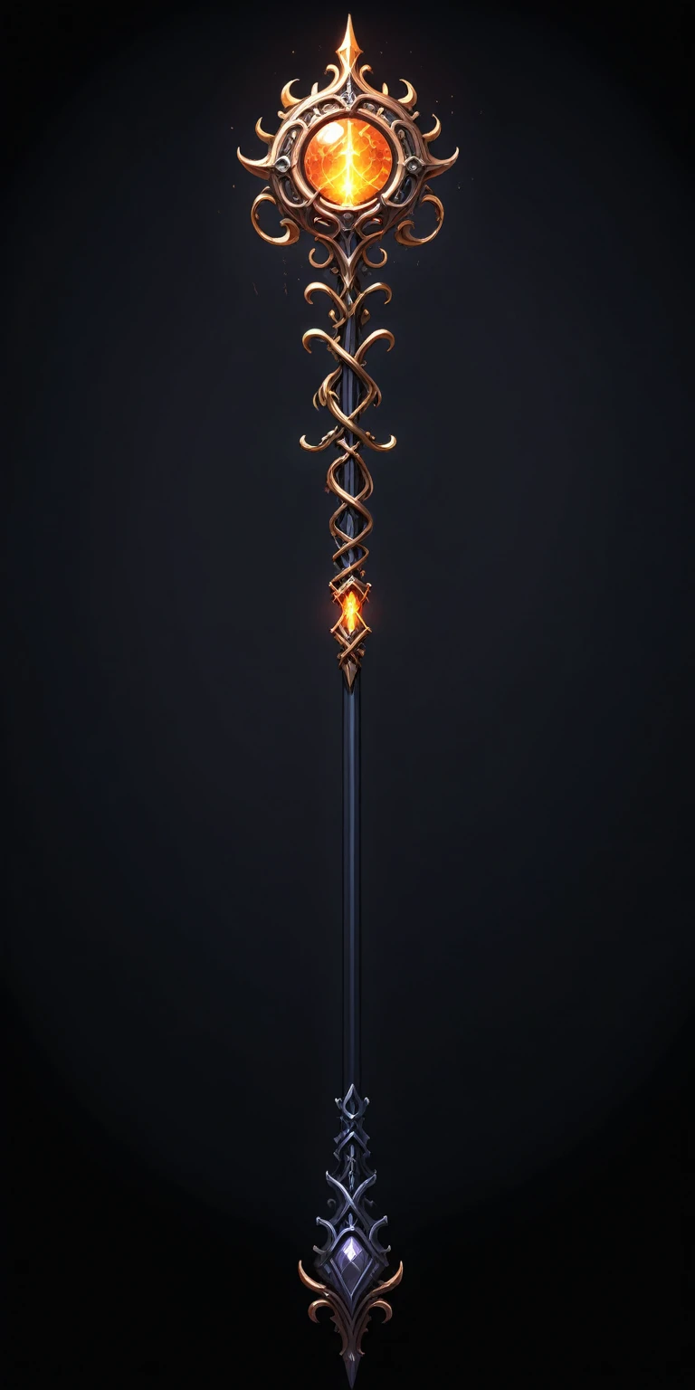 pixel art, cartoon illustration, Divine glavie greatstaff, Powerfull Magical theme, simple black background, RPG game icon