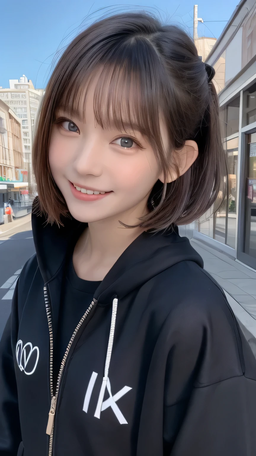 closeup shot , Best picture quality (8K, high resolution, Masterpiece: 1.2), super detailed, 215 Short Hair, 16-year-old woman,
situation: A scene showing off the latest street fashion in the city。
clothing: Trendy streetwear(Oversized jackets、Sweat pants、sneakers)。Accessories are stylish too。
angle: Against the backdrop of a cityscape、A front shot of a person posing on the sidewalk。Close-ups of specific items to highlight fashion details。
Close-up of face
, random cute pose ,big eyes ,Puffy eyes , Heart Pupil, blush , huge shy smile , salute
