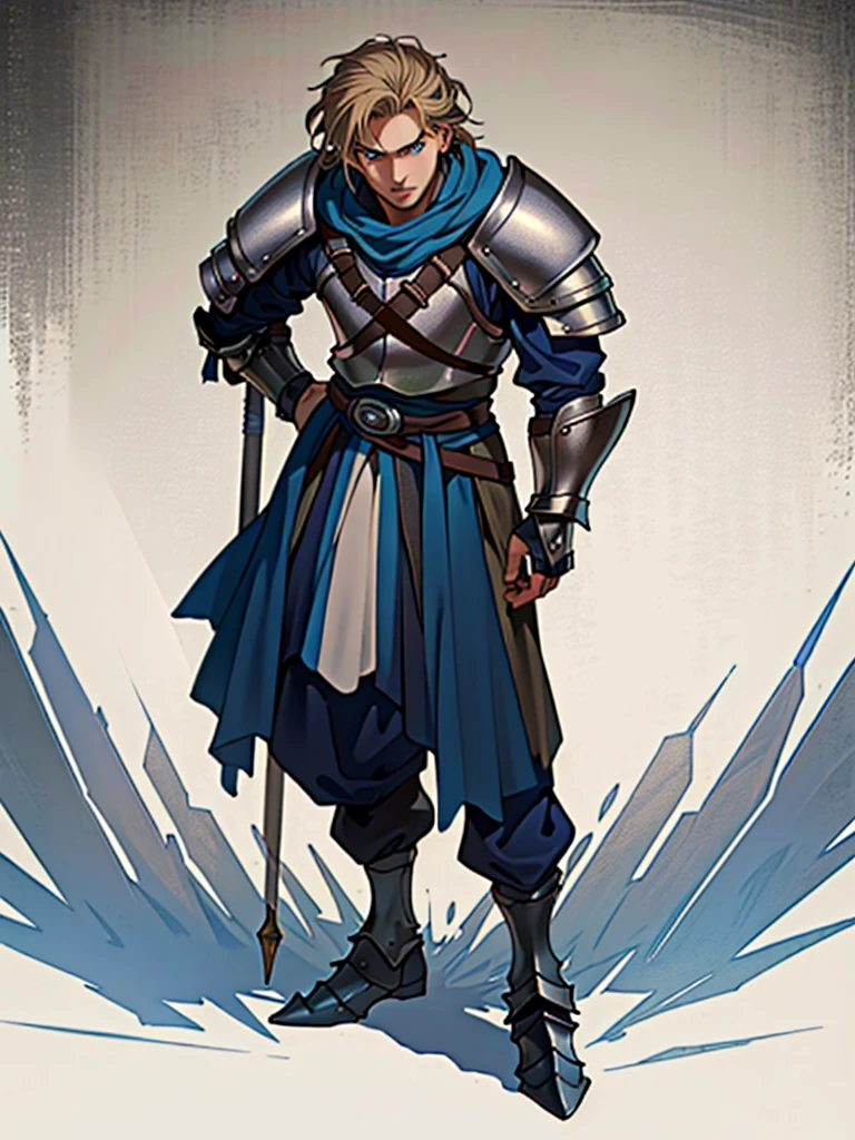 1man, (male), (medieval rogue:1.6), rouge, (armor plates on torso:1.2), no armor on hands, medieval clothes, (full body:1.5), ((glowy blue eyes)), ((dark blonde hair)), (masterpiece, ccurate, anatomically correct, textured skin, super detail, high details, high quality, best quality, highres, 4K), character design, (UHD, 8K, award winning, high quality, masterpiece, ccurate), (((cinematic light))), ((medieval theme)), ((do not go beyond the edges of the image:1.8)), (((detailed background))), (((rating:safe)))