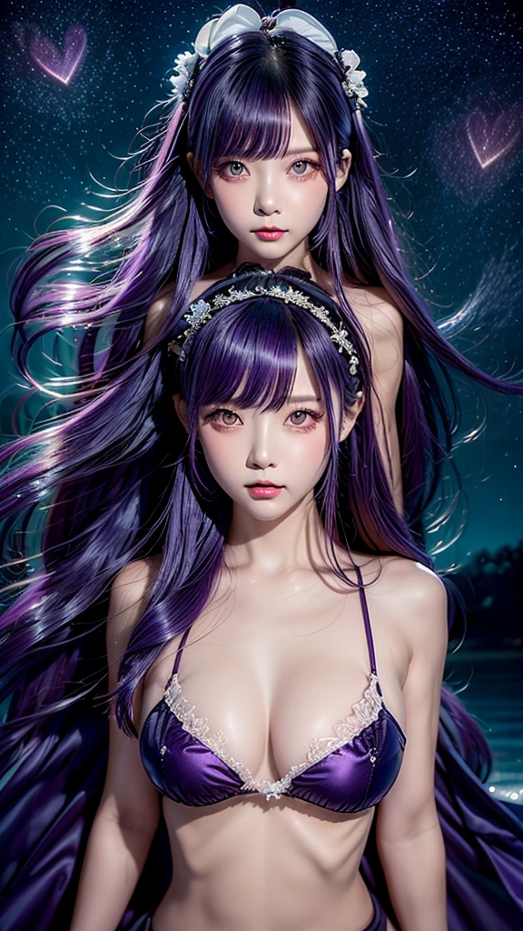 ＡＩBeauty、Real Beauty、Witch Prompt、Cute Bunny Girl、Heart pattern、starry sky zoo、night、water、Show off your whole body、Purple Hair、宝瓶宮water瓶座アクエリアス