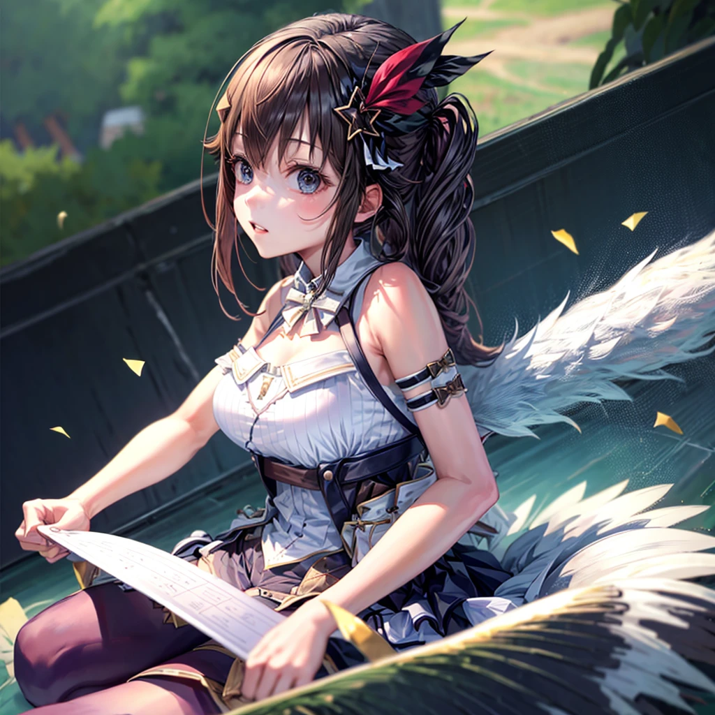 solo、1girl、full-body portraits、sleeveless、sitting down、White-colored skin，Large Breasts