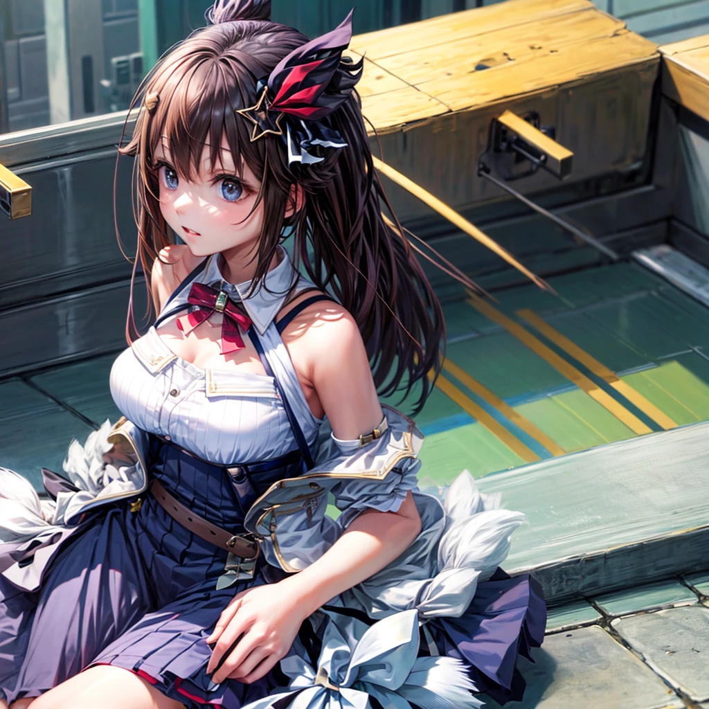 solo、1girl、full-body portraits、sleeveless、sitting down、White-colored skin，Large Breasts
