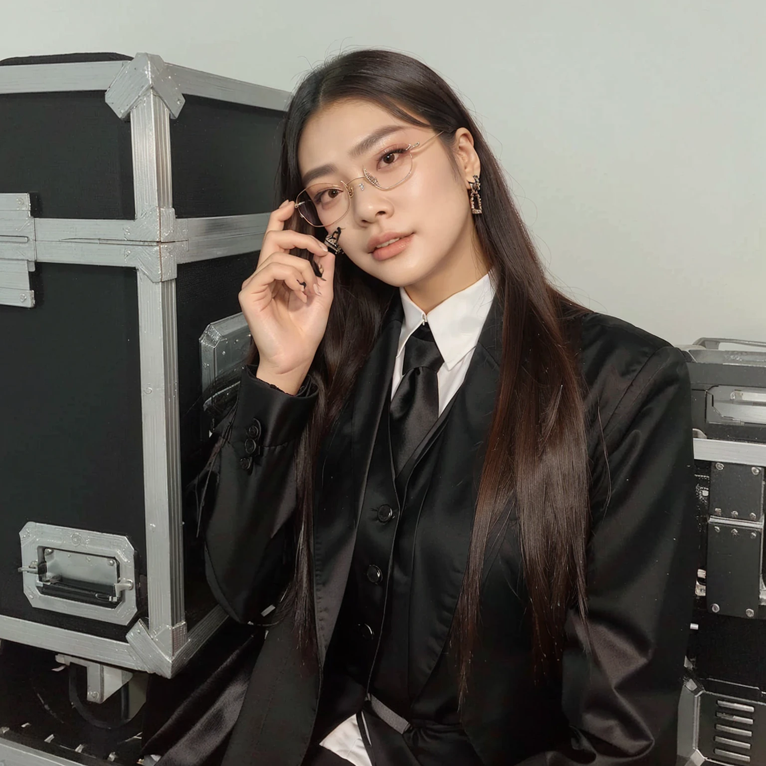 hay una mujer con traje negro y corbata, vistiendo traje y gafas, yeji itzy, yeji de itzy, portrait of yeji de itzy, Hwang Yeji, Hwang yeji de itzy, yeji from itzy, chica de traje, Hwang Yeji, en traje con gafas negras, Hwang yeji from itzy