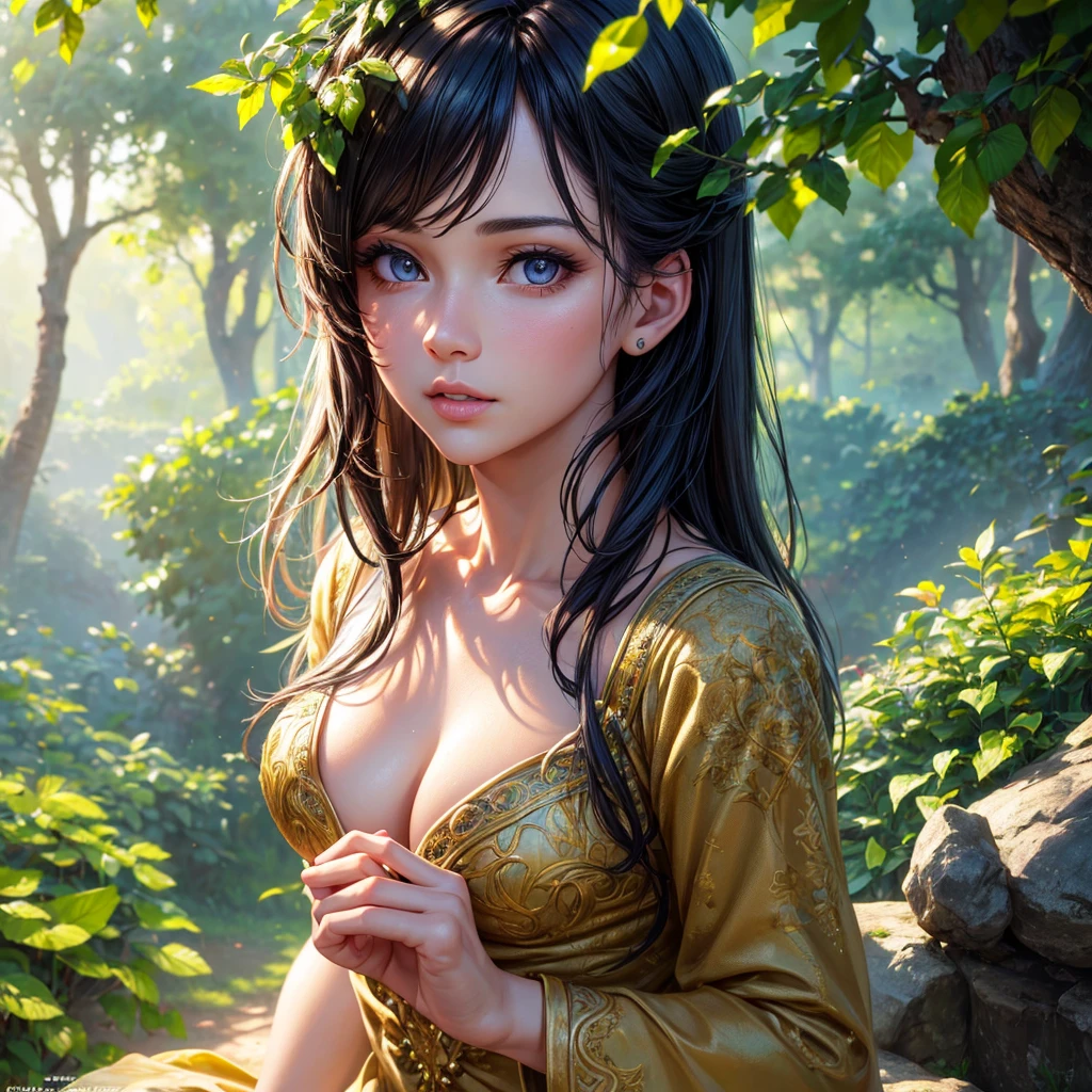 highly detailed girl, beautiful detailed eyes, beautiful detailed lips, extremely detailed face and body, 1girl, intricate garden, lush foliage, detailed background, (best quality,4k,8k,highres,masterpiece:1.2),ultra-detailed,(realistic,photorealistic,photo-realistic:1.37),HDR,UHD,studio lighting,ultra-fine painting,sharp focus,physically-based rendering,extreme detail description,professional,vivid colors,bokeh,portrait