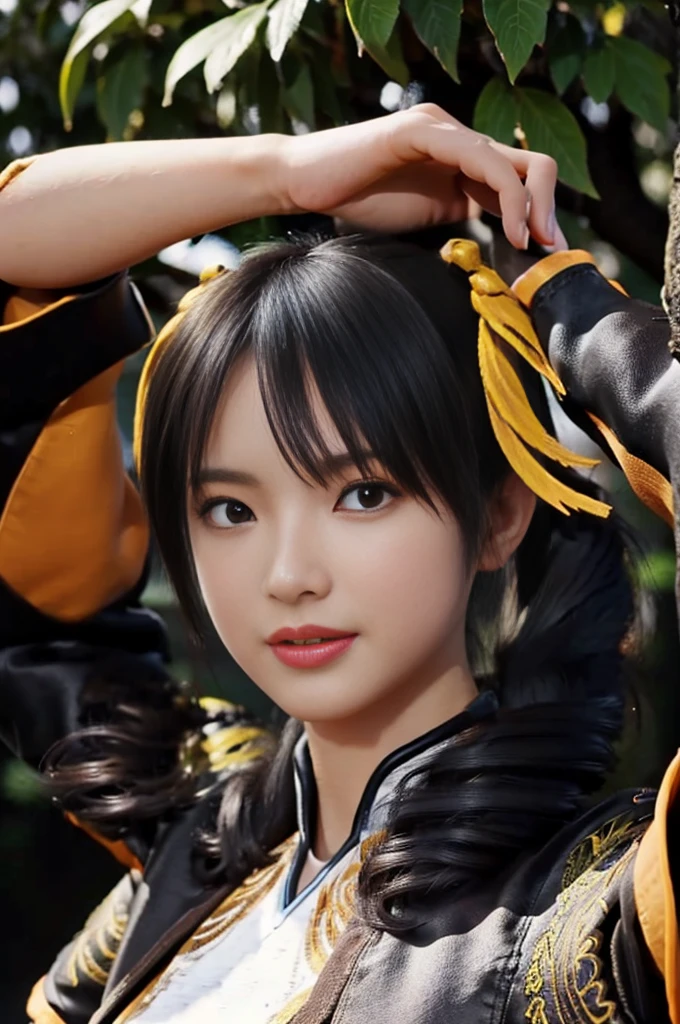 Tekken Xiaoyu,masterpiece、1 beautiful girl、-yeld hischool sts、puffy eyes、Bright outdoor,highest quality, 超High resolution, (reality: 1.4), movie lighting、Japanese、asian beauty、Korean、super beautiful、beautiful skin、body facing forward、whole body,Upper body、(Ultra-realistic)、(High resolution)、(8K)、(very detailed)、(Beautiful and fine eyes)、(Super detailed)、 (wall-)、detailed face、bright lighting、professional lighting、looking at the viewer、look straight ahead、slanted bangs、brown hair、Nogizaka idol、