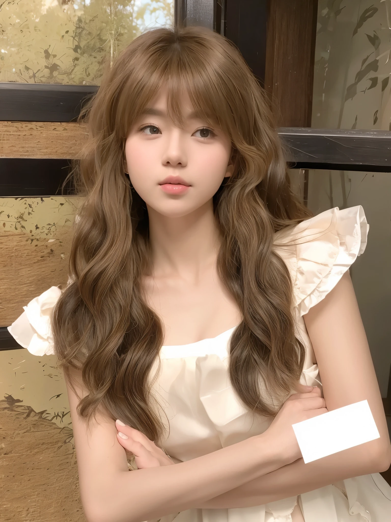 Long flaxen curly hair,Natural and beautiful hair,The background is simple and clean