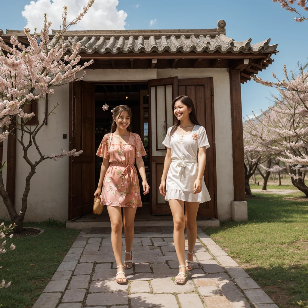 El viento del este recoge la ropa de primavera., y camina para encontrar fragancia y regresa. Peach blossoms reflected in red smile, y los sauces cubiertos de verde y las golondrinas vuelan juntos. Caminos sinuosos y errantes, shame about vanilla., melancholy Qiao Lin hanging Luohui. Remember where Yanju is currently., Chaifei is on the west side of the restaurant.. pintura tradicional china