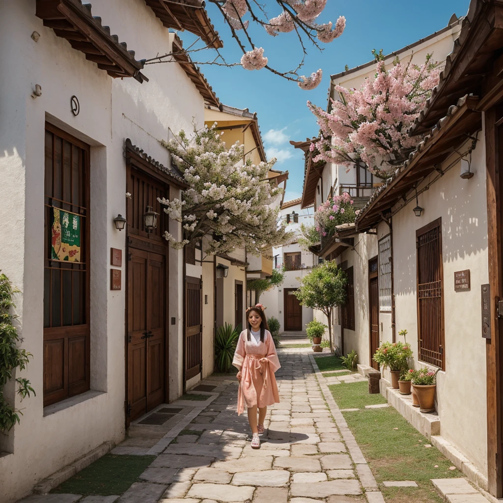 El viento del este recoge la ropa de primavera., y camina para encontrar fragancia y regresa. Peach blossoms reflected in red smile, y los sauces cubiertos de verde y las golondrinas vuelan juntos. Caminos sinuosos y errantes, shame about vanilla., melancholy Qiao Lin hanging Luohui. Remember where Yanju is currently., Chaifei is on the west side of the restaurant.. pintura tradicional china