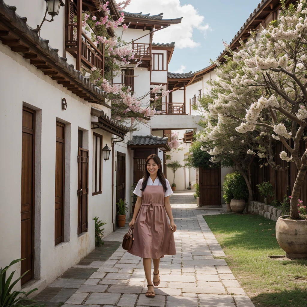 El viento del este recoge la ropa de primavera., y camina para encontrar fragancia y regresa. Peach blossoms reflected in red smile, y los sauces cubiertos de verde y las golondrinas vuelan juntos. Caminos sinuosos y errantes, shame about vanilla., melancholy Qiao Lin hanging Luohui. Remember where Yanju is currently., Chaifei is on the west side of the restaurant.. pintura tradicional china