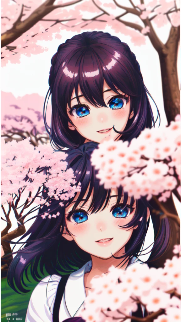 High resolution、high resolution、16k、One girl、Blonde、blue eyes、Cherry tree、SakuraFubuki、Spring weather、Cherry blossom、Kiss、smile、Blushing、looks fun、Cherry Blossom Viewing、garden、Pink cherry blossoms all over、Sparkling、beautiful、cute、cute、