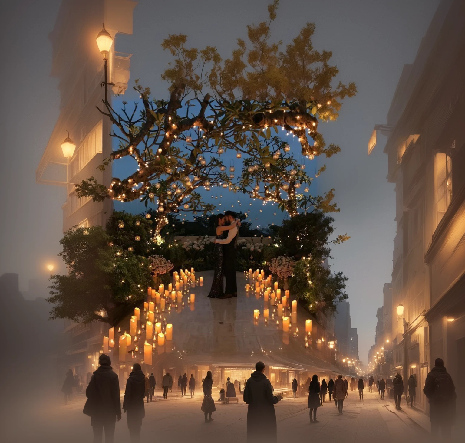 Add more lights, trees and people around.
