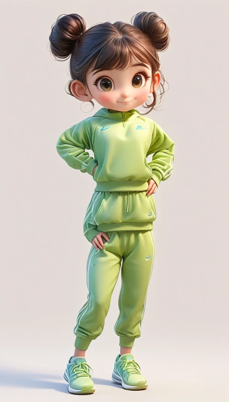 3D，1 girl，Smile，Hands on hips，Sportswear Set，Cartoon Style，Front standing posture ，For the audience，Full body portrait