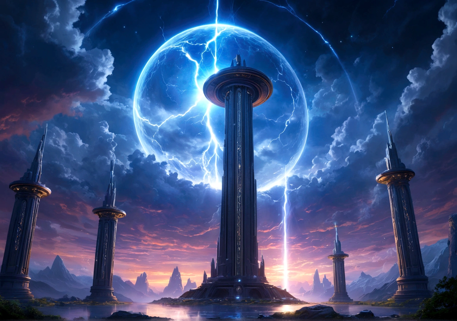 (Best quality,Photorealism:1.37),In a bright fluorescent paradise environment, like the clouds in heaven, a luminous sphere, rich in color, shining brightly all around, professional, intricate details, ambient lighting, oblique light., bright rim light , high contrast, wheel of time and space, rolling halo, epic thunder magic, magnificent totem, gorgeous mysterious magic light,
