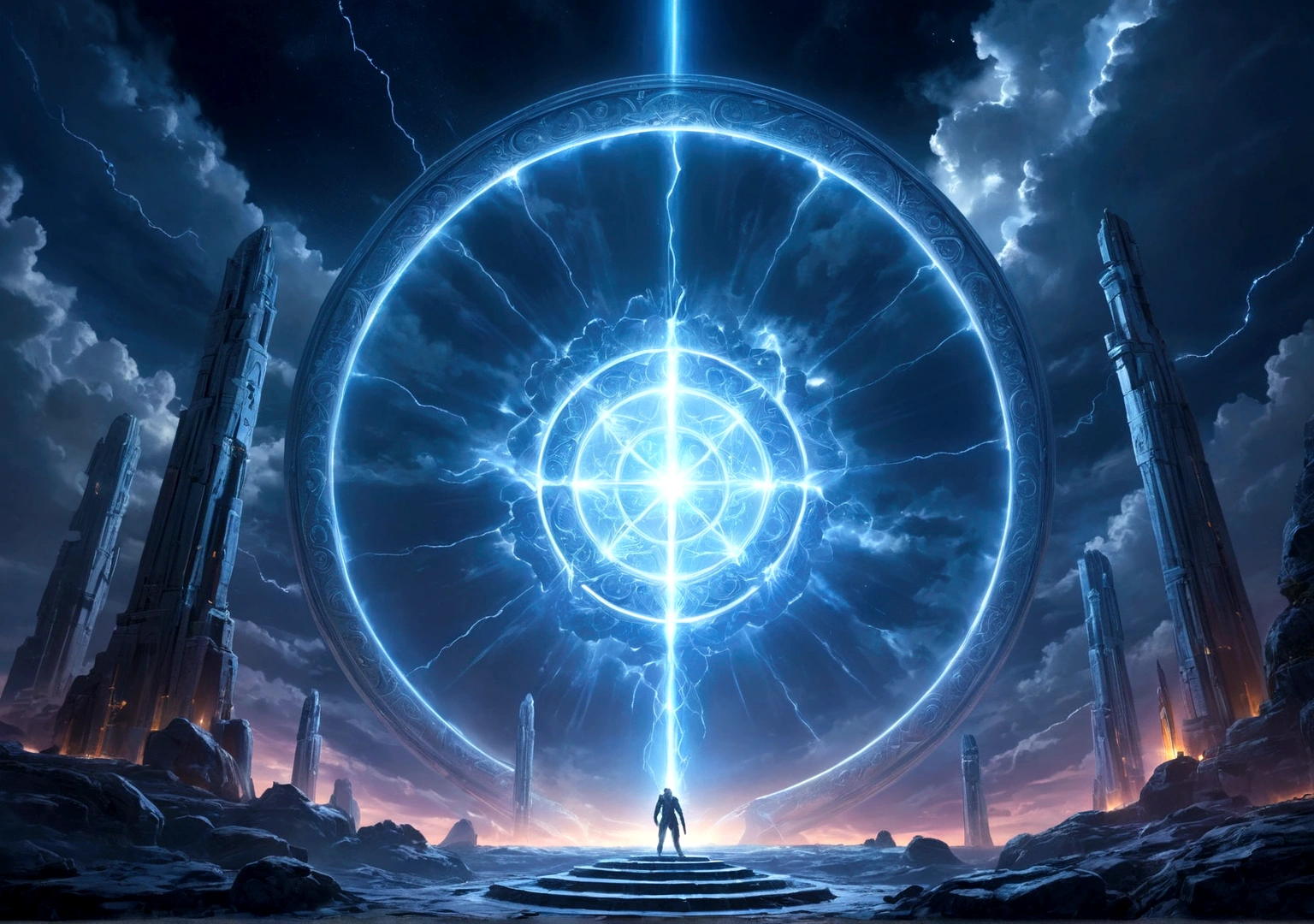 （Best quality，Photorealism：1.37），In a bright fluorescent paradise environment, like the clouds in heaven, a luminous sphere, rich in color, shining brightly all around, professional, intricate details, ambient lighting, oblique light., bright rim light , high contrast, wheel of time and space, rolling halo, epic thunder magic, magnificent totem, gorgeous mysterious magic light,