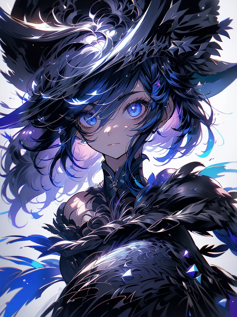 25-year-old girl、wearing a black elegant hat、Rune background、black magician、Wearing a black robe、mesmerize、cute woman、Elegant hairstyle、indigo hair color、Slightly shorter hair、blue eyes、look at the viewer、masterpiece、Best image、