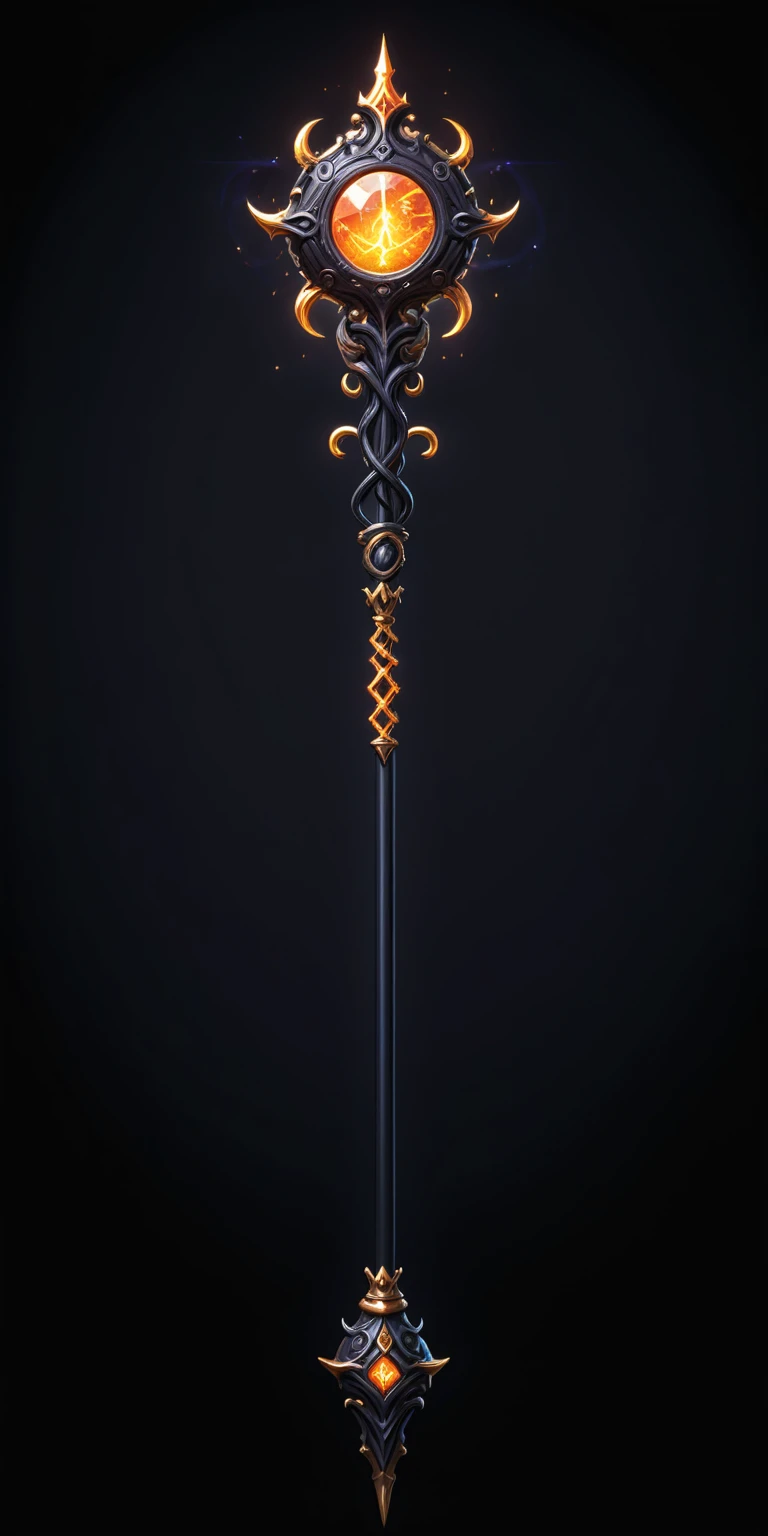 pixel art, cartoon illustration, Divine glavie greatstaff, Powerfull Magical theme, simple black background, RPG game icon 