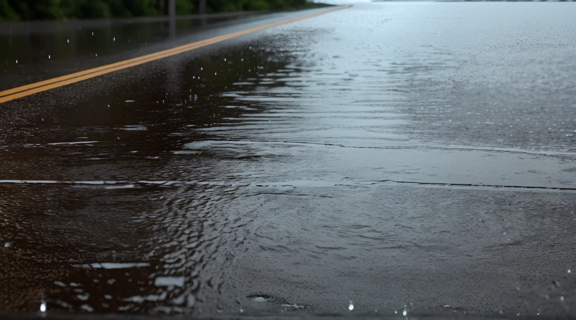 A lot of rain on the smooth surface of the water and it keeps falling, (Photographic, Best Quality, High Quality, Highres:1.4), Detail, Highly Detailed, Ambient Soft Lighting, 4K, Background, Depth of Field,