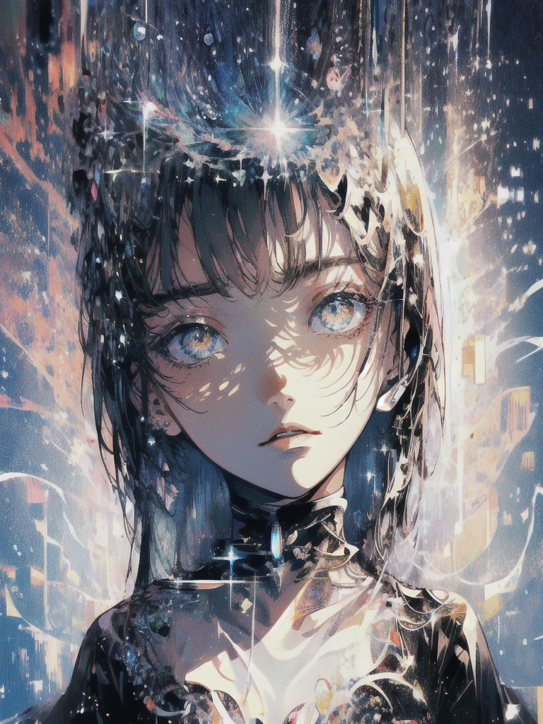 ((masterpiece, highest quality, Super detailed, High resolution)), alone, beautiful girl, shining eyes, perfect eyes, 15 years old, black white gold theme,
