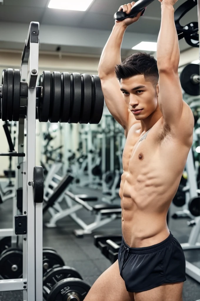 (Man in his 20s, tall), (Gymのトレーナー, Gym), (Healthy Body, Strong body)