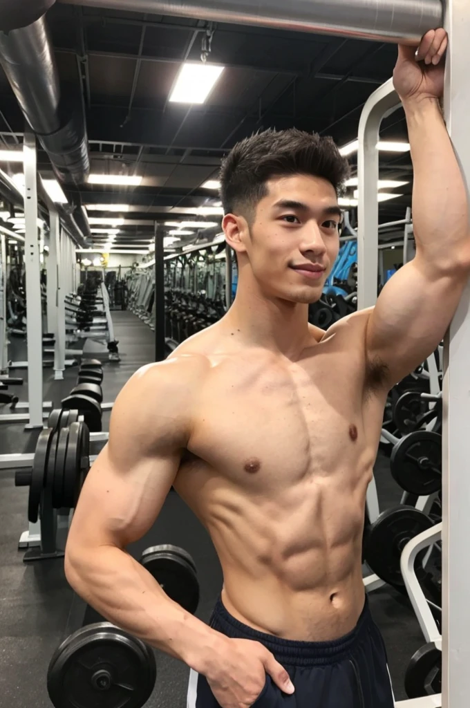 (Man in his 20s, tall), (Gymのトレーナー, Gym), (Healthy Body, Strong body)