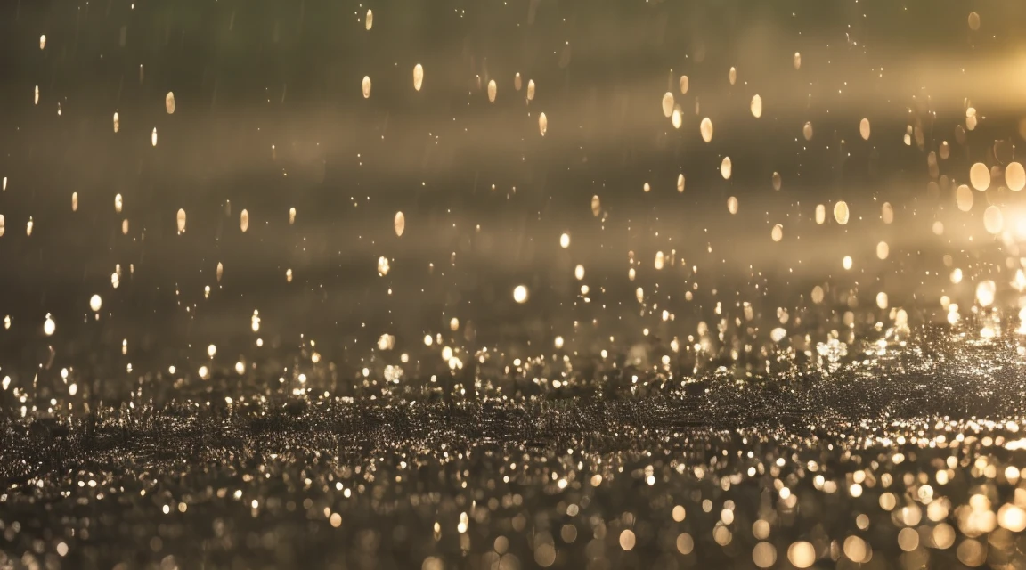 A lot of rain on the smooth surface of the water and it keeps falling, (Photographic, Best Quality, High Quality, Highres:1.4), Detail, Highly Detailed, Ambient Soft Lighting, 4K, Background, Depth of Field,