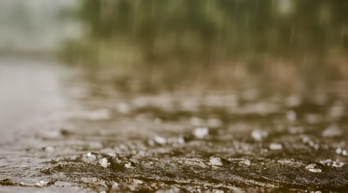 A lot of rain on the smooth surface of the water and it keeps falling, (Photographic, Best Quality, High Quality, Highres:1.4), Detail, Highly Detailed, Ambient Soft Lighting, 4K, Background, Depth of Field,