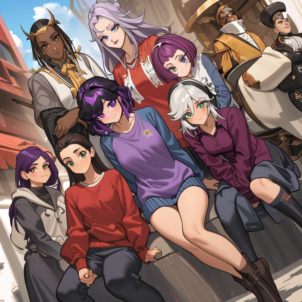 Obra de arte, melhor qualidade, extremamente detalhado,Dutch angle, anime,Large school sweater、saia xadrez xadrez,pele bronzeada,15 anos ,dark skin tiny body,peito pequeno,baby face,hand between legs,QUEBRAR,cabelo roxo escuro multicolorido,rabo de cavalo lateral,cabelo curto com mechas longas,QUEBRAR,olhos vermelhos,sobrancelha grossa,inexpressivo,detailed lips,False eyelashes,QUEBRAR,red cotton ribbon,QUEBRAR,QUEBRAR,microssaia,QUEBRAR,escola