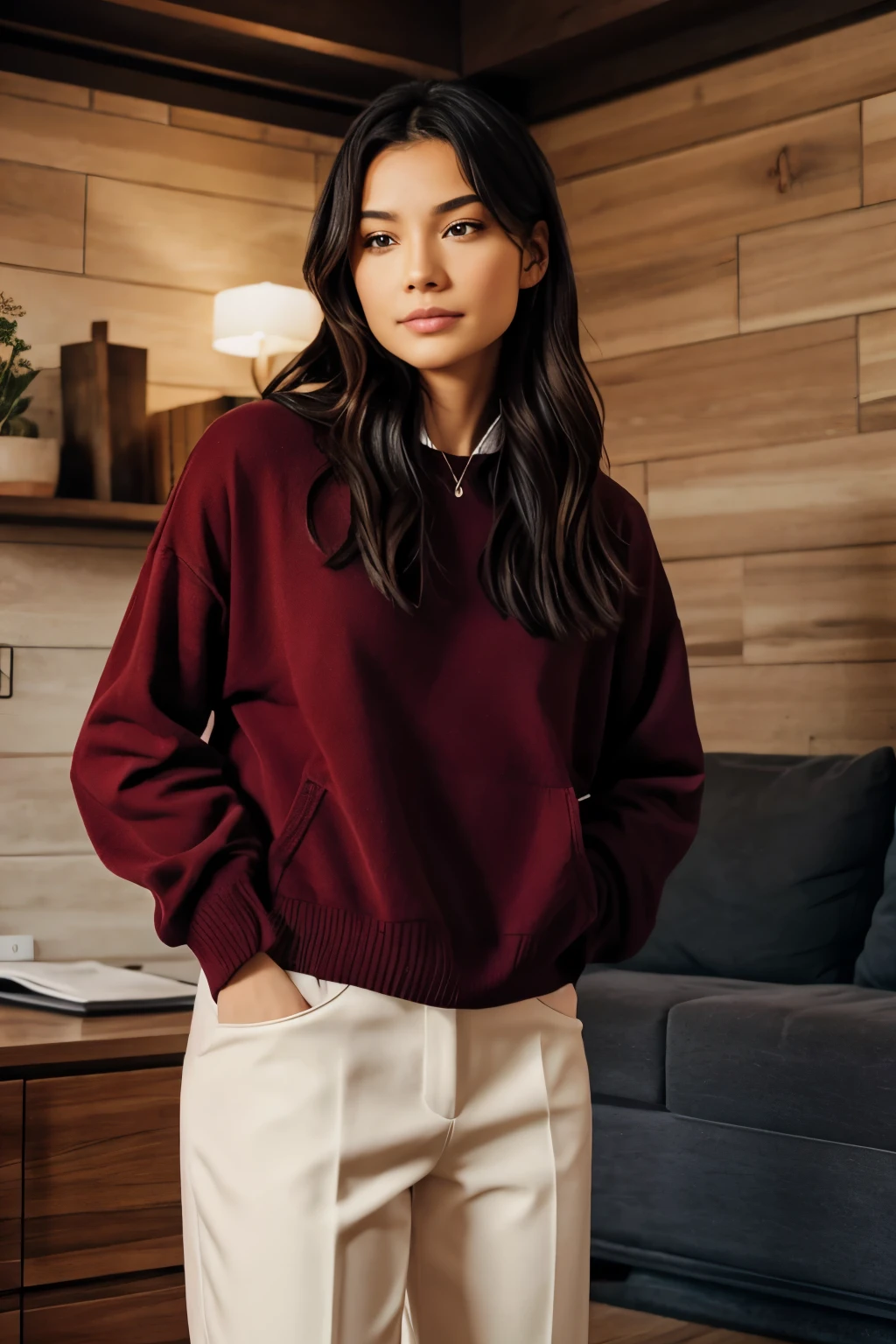 Woman in red sweater
