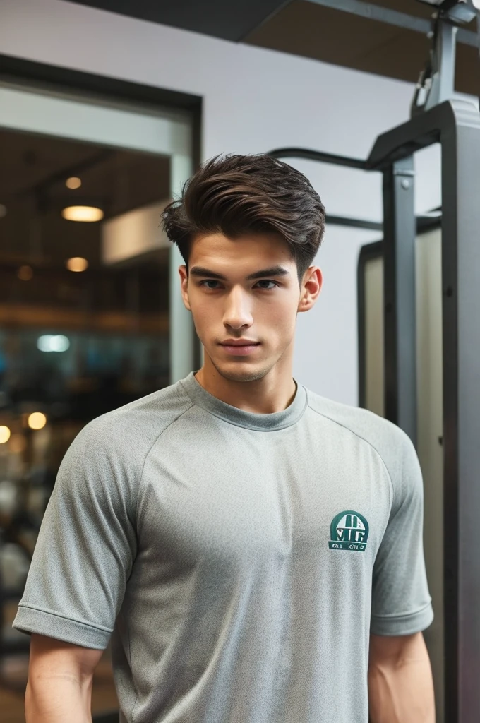(Man in his 20s, Refreshingly handsome, Neutral look, tall), (Sportswear, Gymのトレーナー, Gym), (Healthy Body, Strong body)