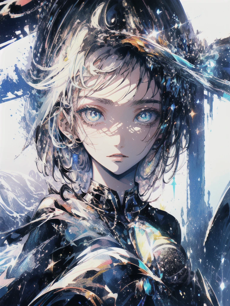 ((masterpiece, highest quality, Super detailed, High resolution)), alone, beautiful girl, shining eyes, perfect eyes, 15 years old, black white gold theme,